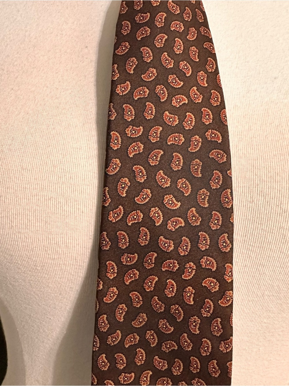 Classic Brown Paisley Men's Tie - Brown Paisley Necktie Oscar De La Renta Silk - Picture 3 of 8